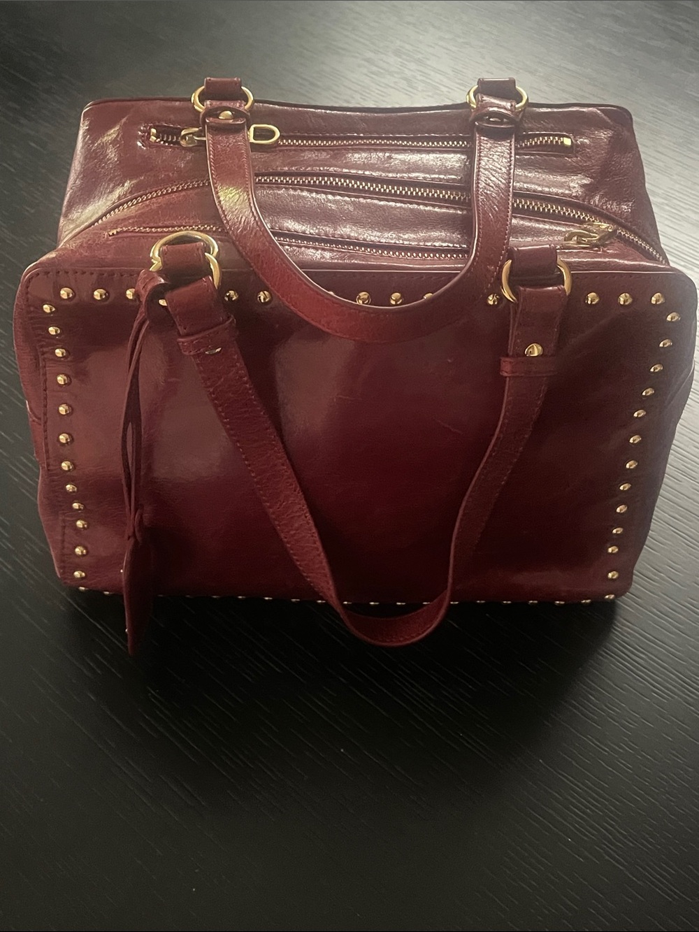 Badgley Mischka Nina Cube Satchel Studded Leather Crossbody